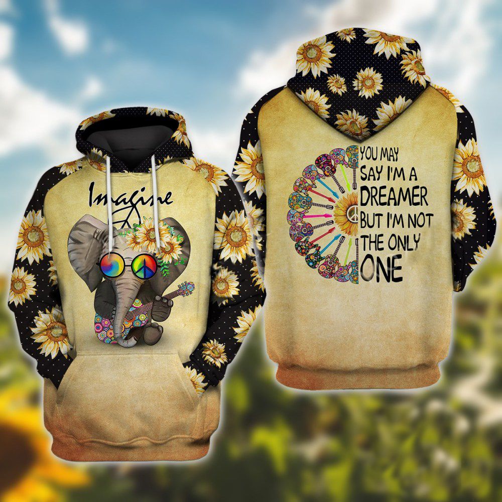 Guitar Elephant Hippie  – hoodie/sweatshirt 3d