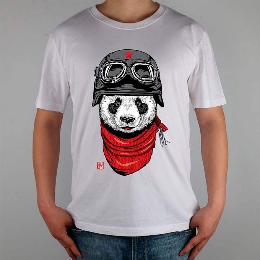 13.87 Happy Adventurer Panda T-shirt Top Pure Cotton Men T Shirt New Design High Quality