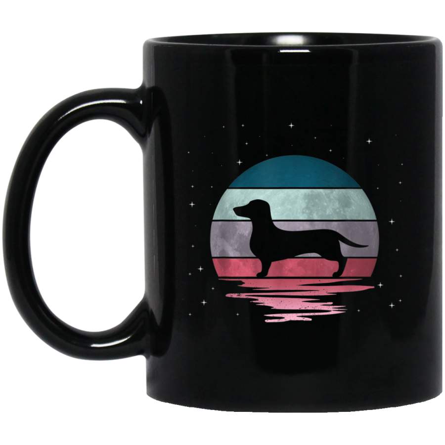 Doxie Dachshund Dog Mug Retro Vintage 70s Silhouette Moon Mug