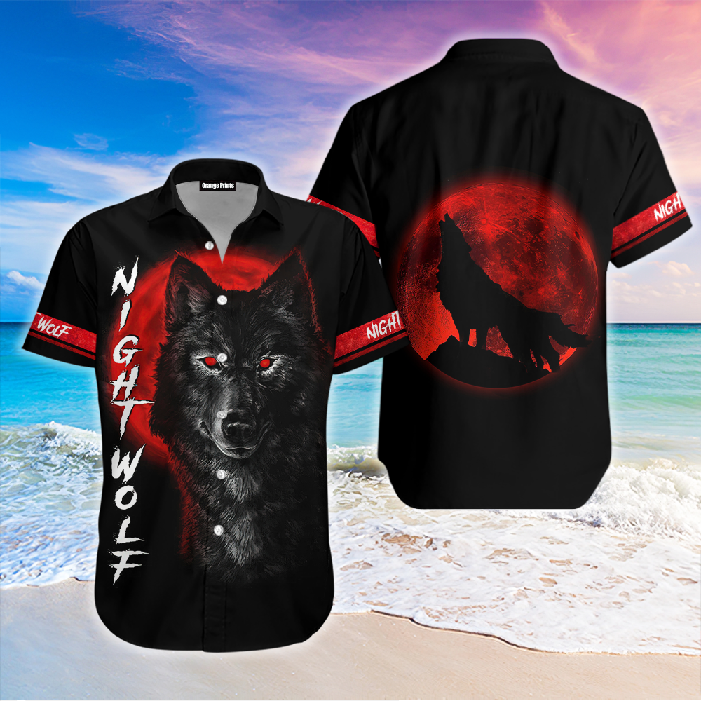 Wolf In Blood Moon Black Red Hawaii Shirt For Men And Women Ha41998