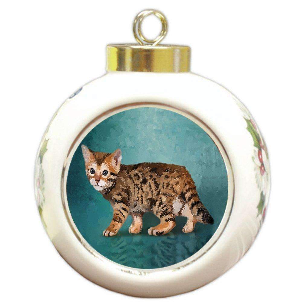 Bengal Kitten Cat Round Ball Christmas Ornament