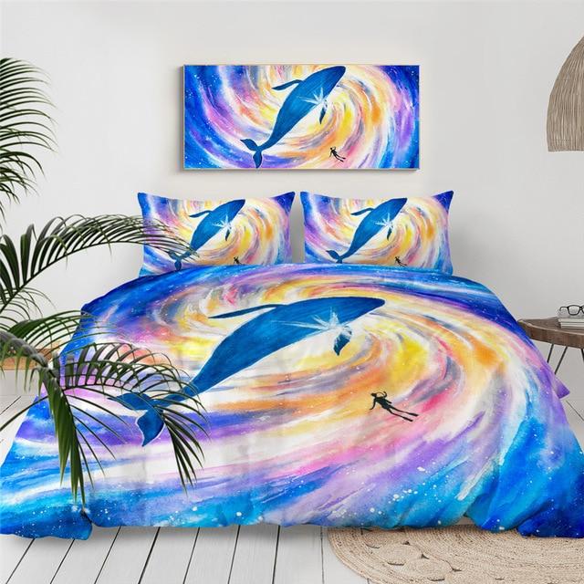 Psychedelic Whale 3 Pieces Quilted Comforter Set