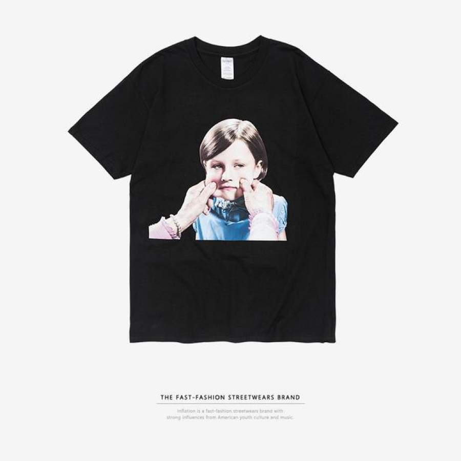 Kid Face Graphic Print Short Sleeve T-shirt Famous Spring Summer Men Dress Shirt Street wear T-shirt