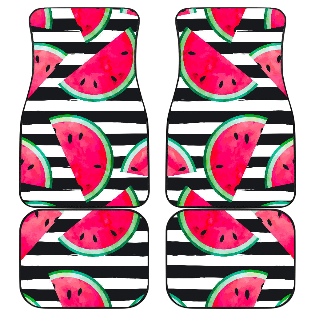 Black Striped Watermelon Pattern Print Front And Back Car Floor Mats, Front Car Mat