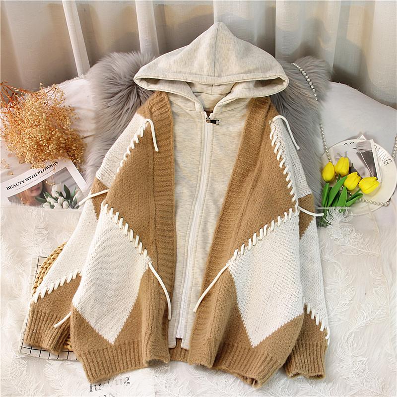 Autumn Winter Oversize Hooded Sweaters Women Korean Y2k Streetwear Fashion Hoodies Patchwork Streetwear Cardigans Coat Female alx