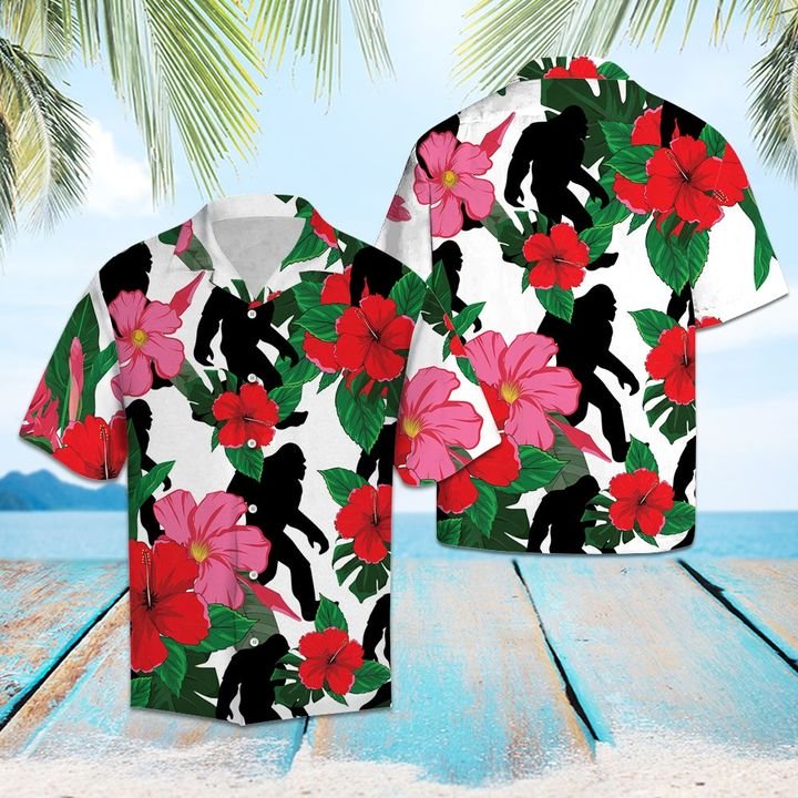 Bigfoot And Hibiscus Hawaii Shirt Summer Button Up For Couple Ha110041