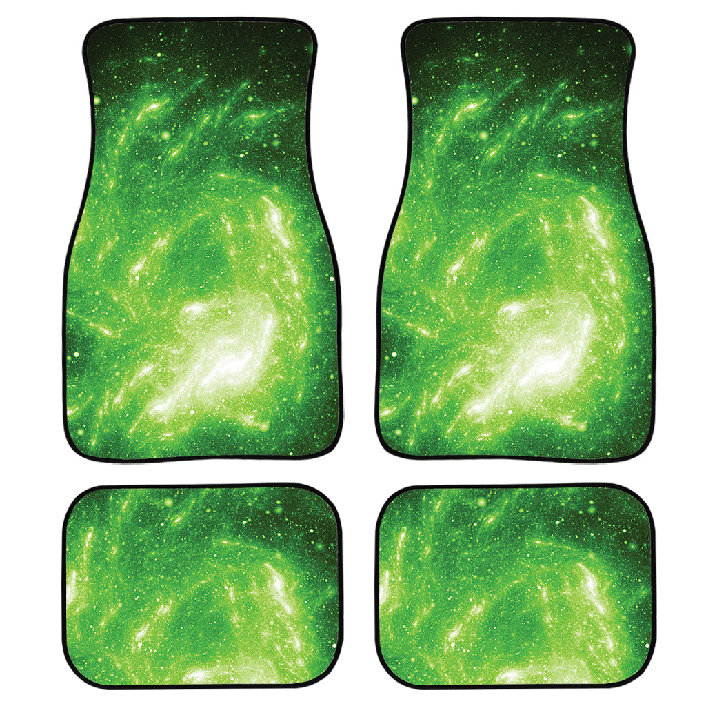 Green Sparkle Galaxy Print Front And Back Car Floor Mats, Front Car Mat