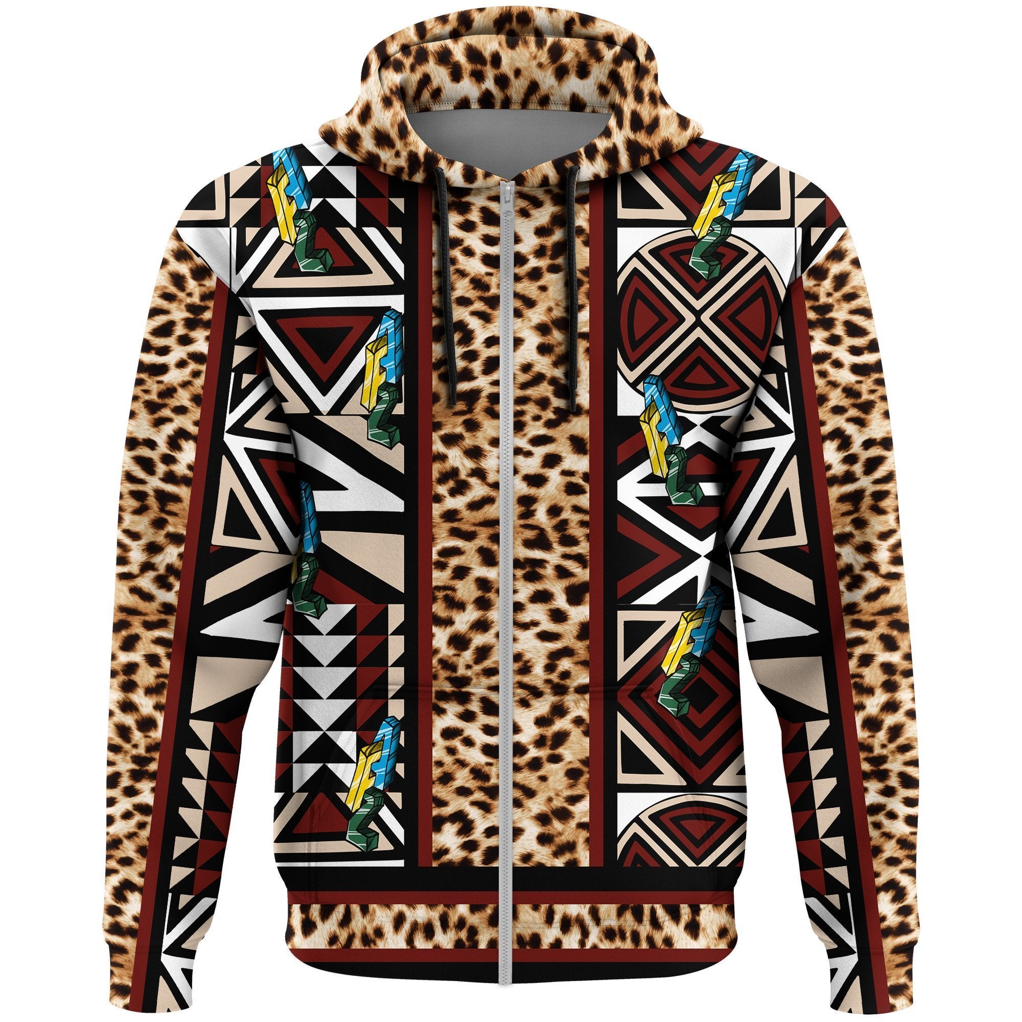 Greek Life Hoodie – Rwanda Imigongo Leopard King Zip Hoodie