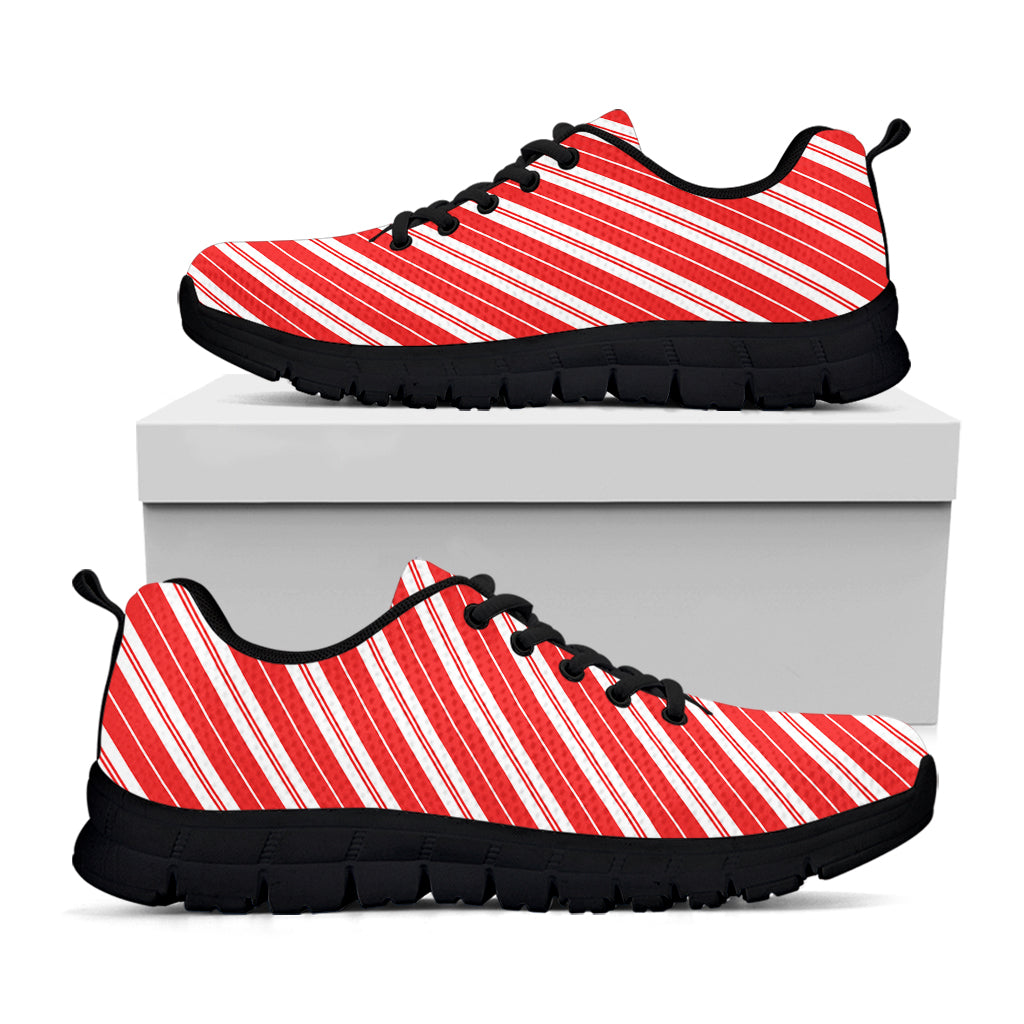 Candy Cane Stripes Pattern Print Black Sneakers