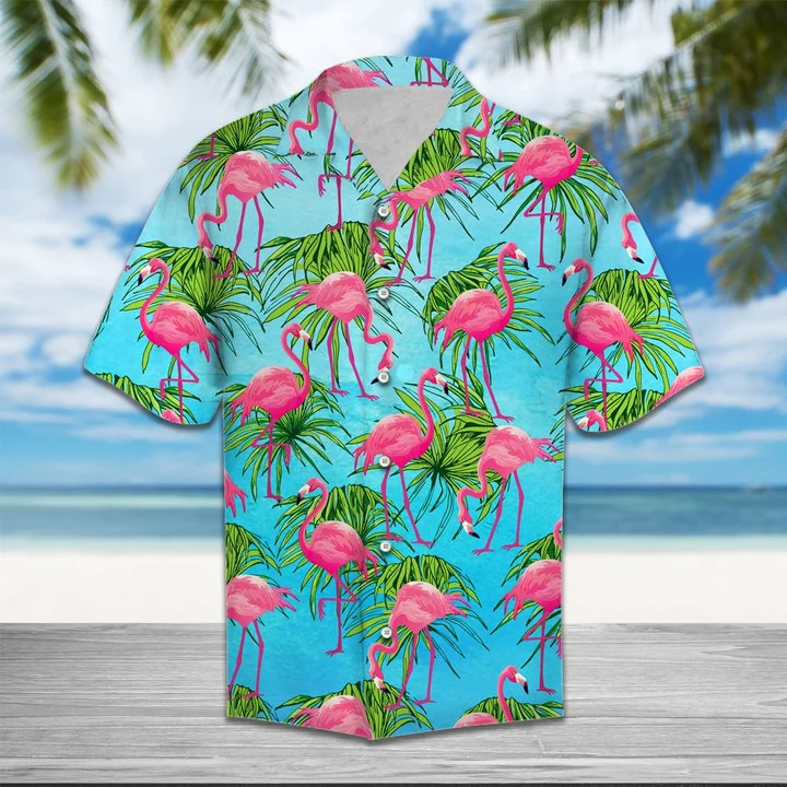 Flamingo Tropical Palm Leaves Summer Vacation Themed Hawaii Shirt Ha108473