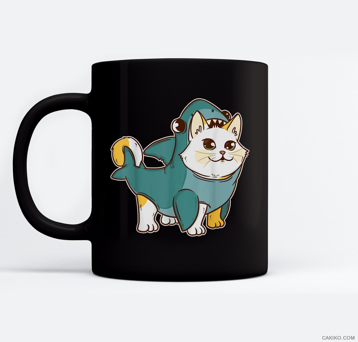 Cat Shark Kawaii Kitten Kitty Catshark Halloween Costume Ceramic Coffee Black Mugs