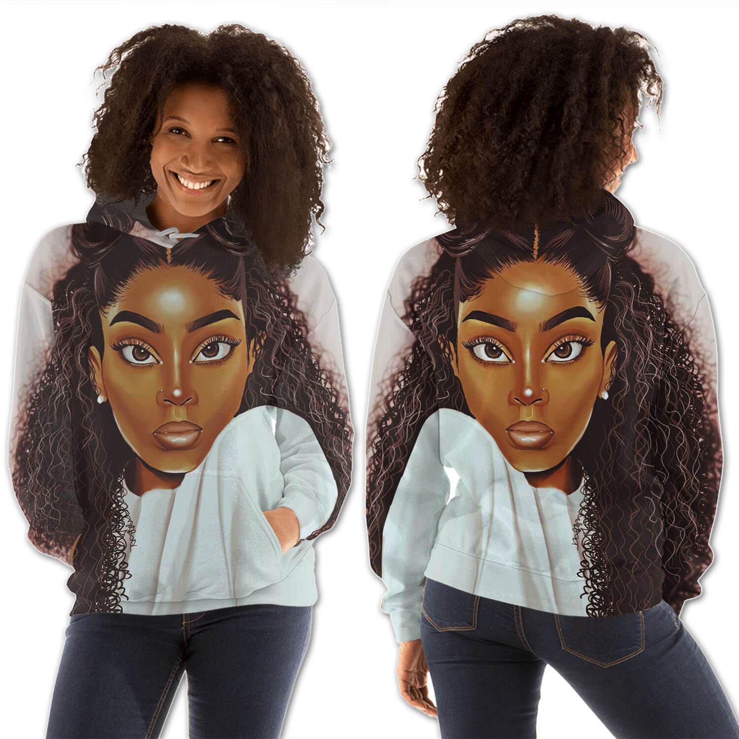 African American Hoodies Cute Melanin Girl All Over Print Womens Hooded Sweatshirt African Print Clothing BPS31538