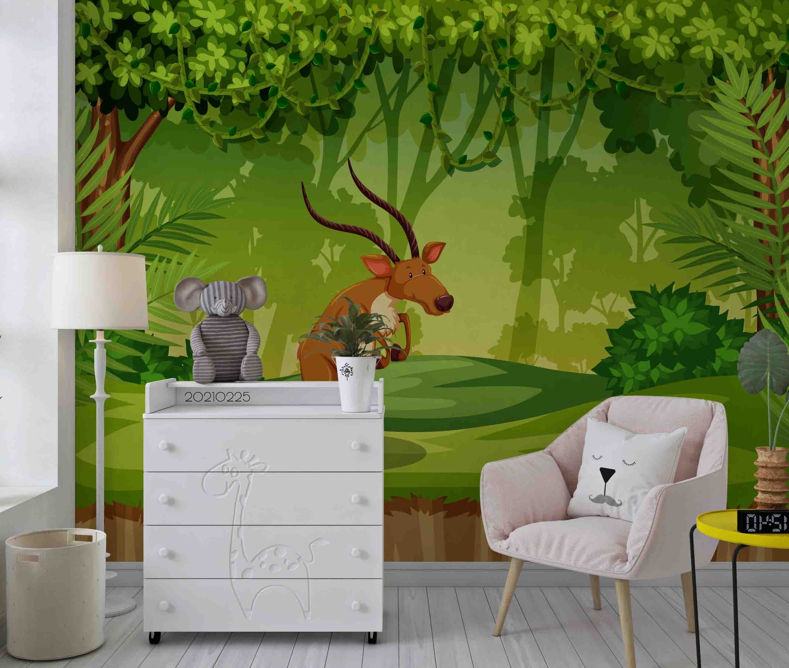 3D Tropical Jungle Animal Elk Wall Mural Wallpaper Lqh 243