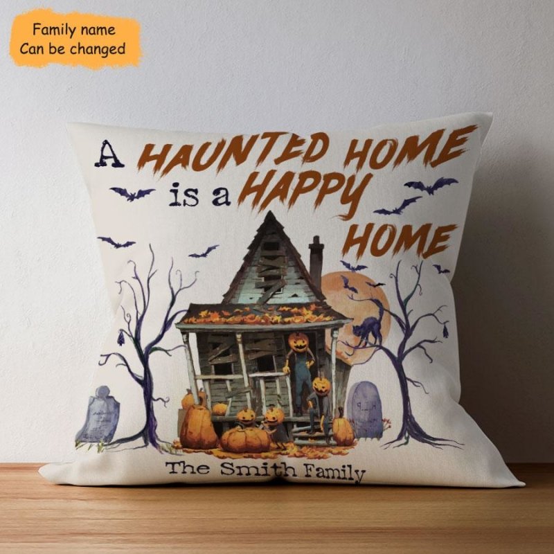 A Haunted Home Personalized Halloween Pillow Cover