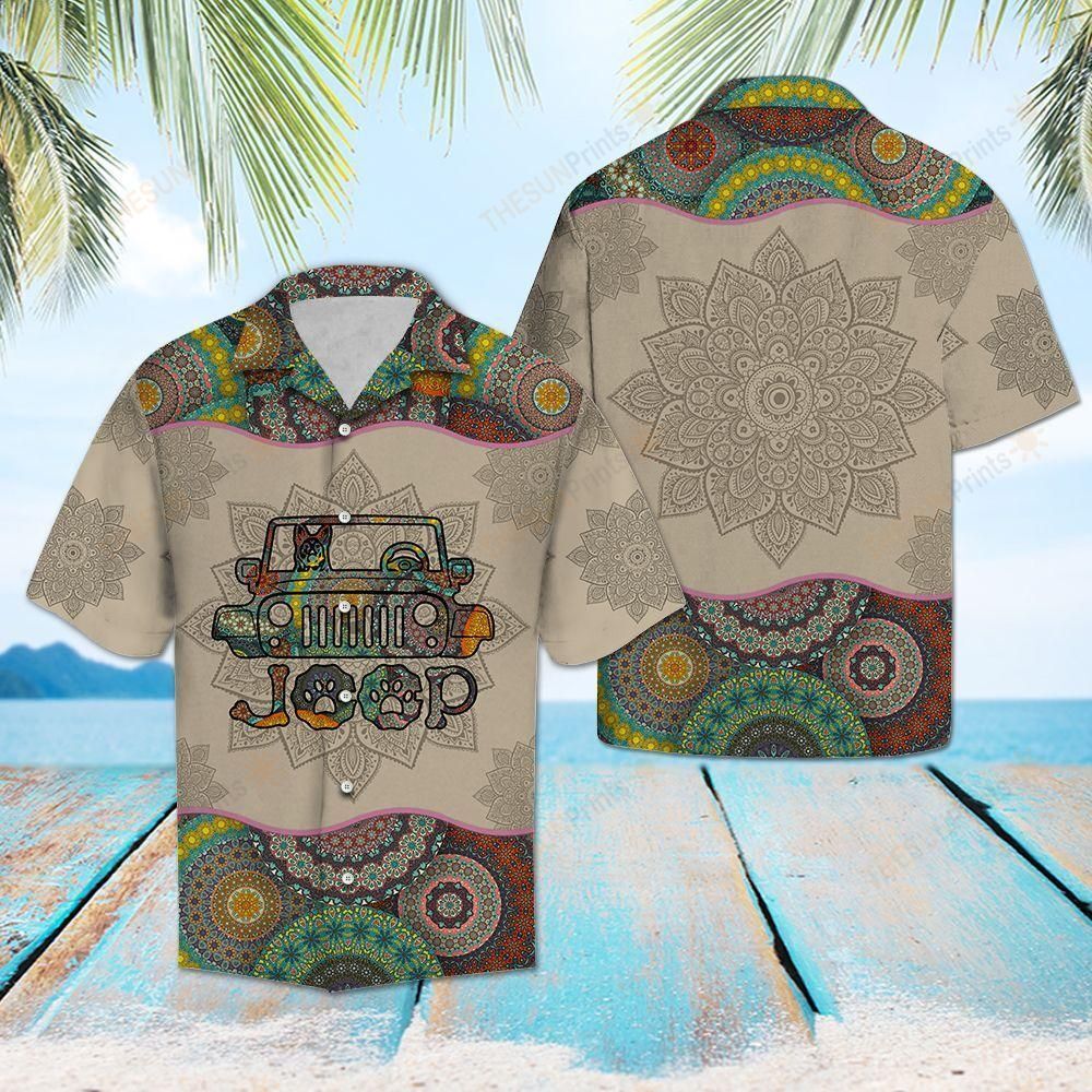 German Shepherd Riding On Jeep Mandala Hawaiian Shirt Ha53859