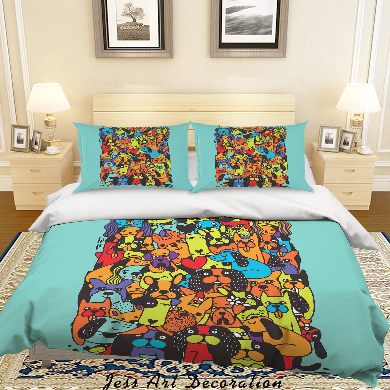 3D Graffiti Colorful Animal Cat Dog Quilt Cover Set Bedding Set Duvet Cover Pillowcases Lxl