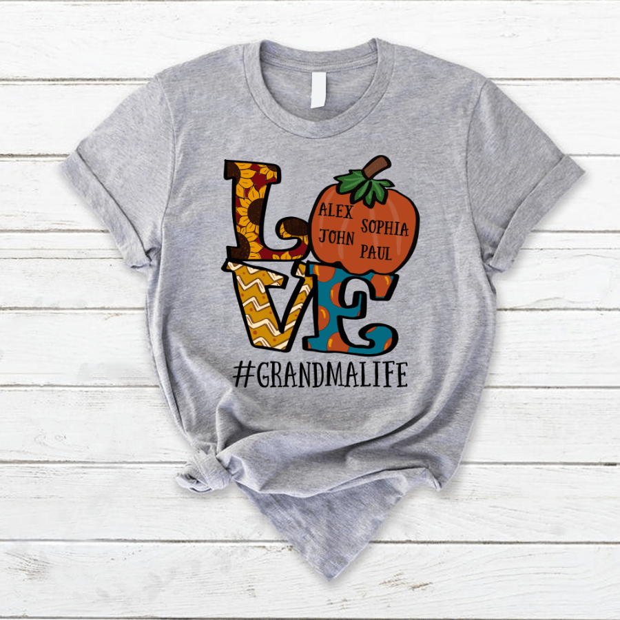 Love Grandma Life Kids Names Fall Shirt