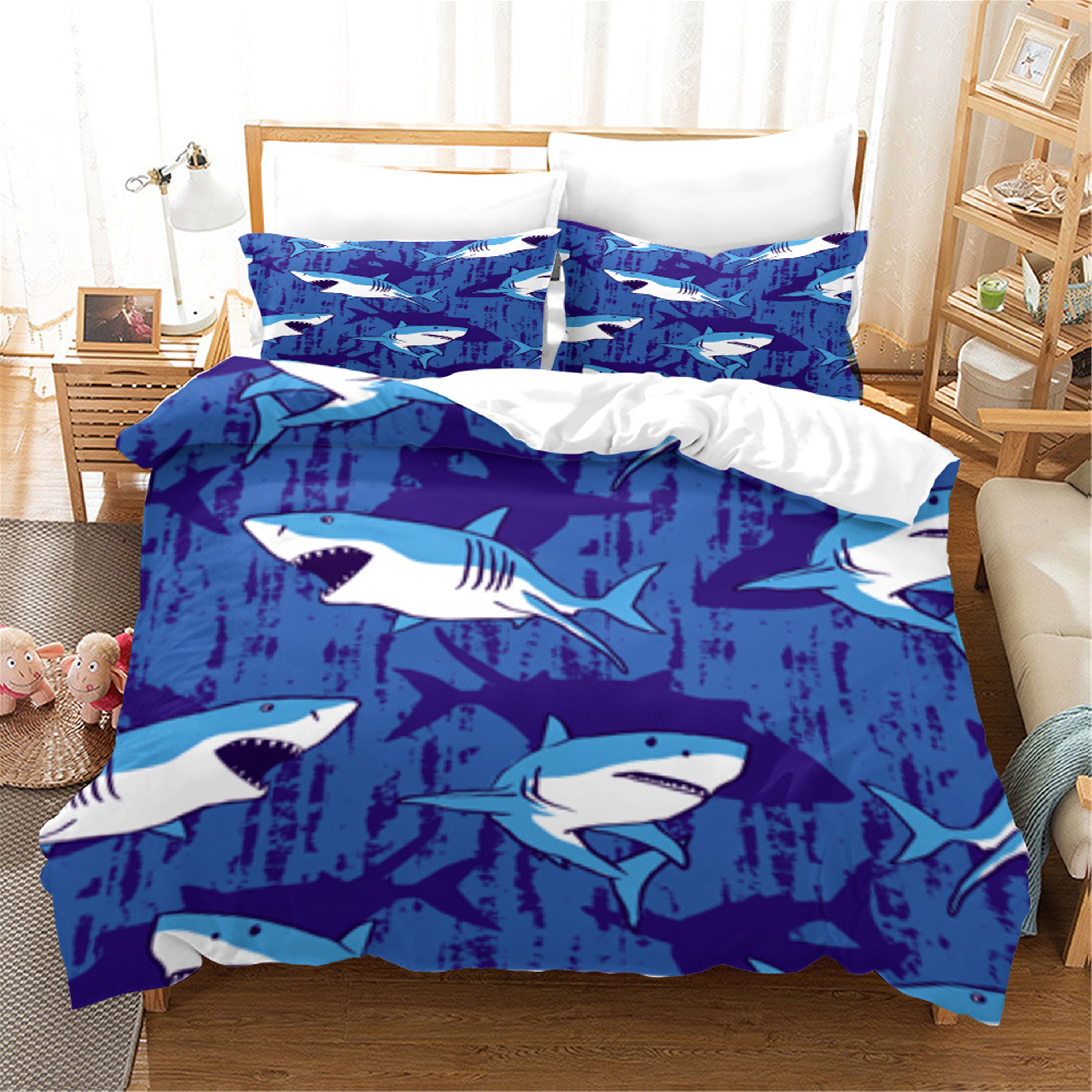 3D Blue Shark Animal Quilt Cover Set Bedding Set Duvet Cover Pillowcases 40