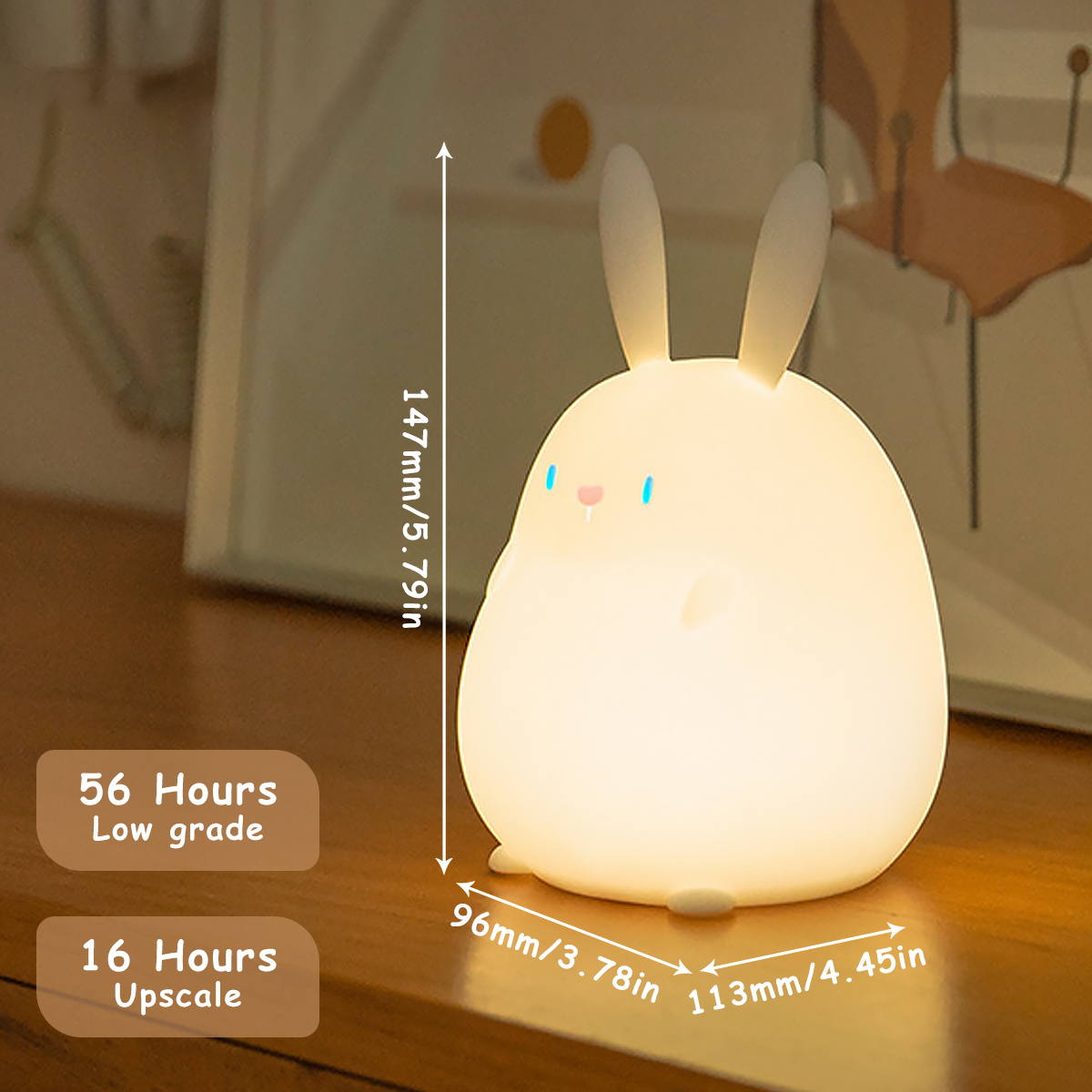 New Cute Bunny Night Light Silicone Cute Rabbit Lamp for Kids Portable LED Bedside Lamps with Touch Control Kawaii Nursery Light alx