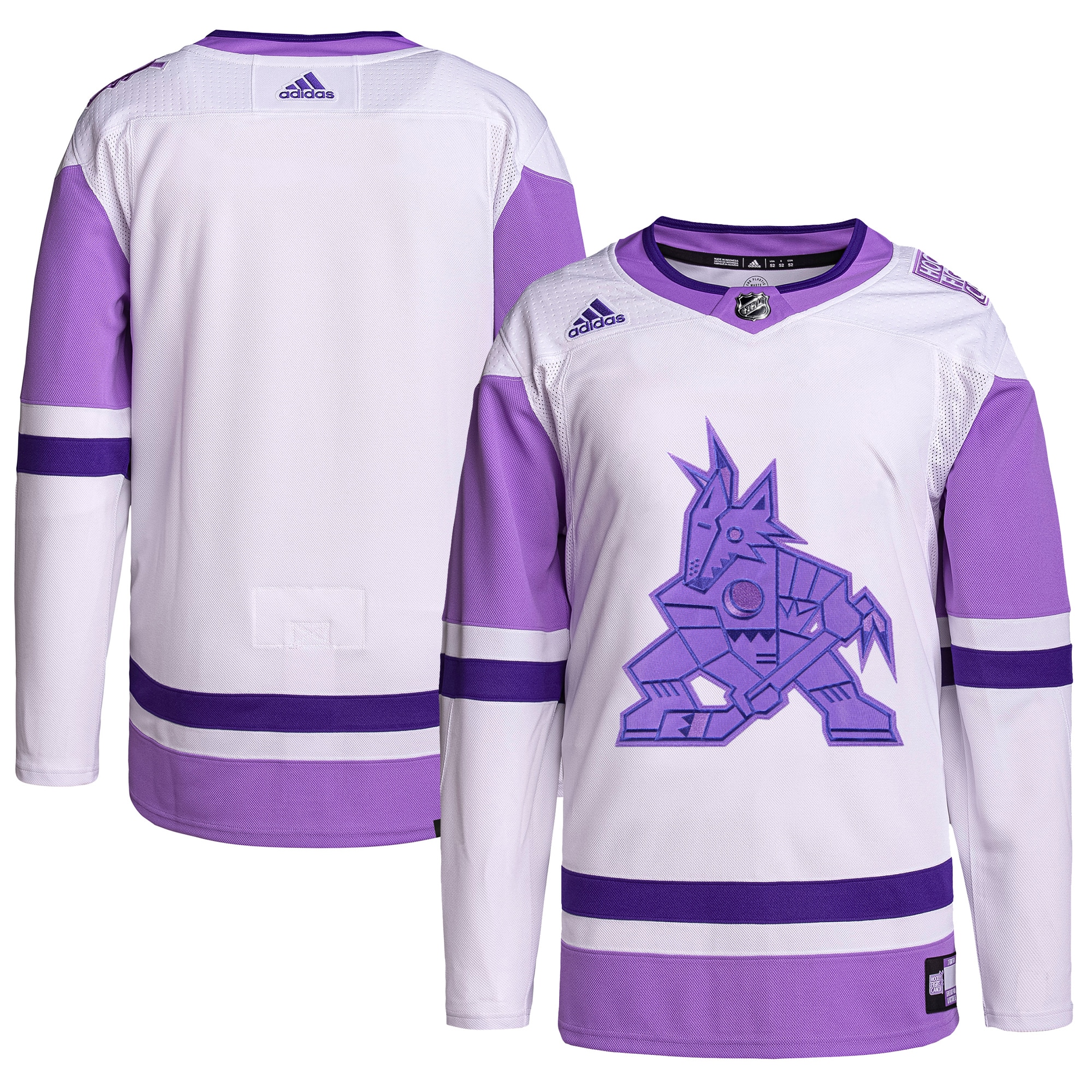 Arizona Coyotes Hockey Fights Cancer Primegreen Authentic Blank Practice Jersey – White/Purple