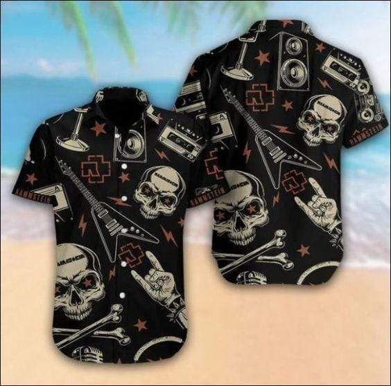 Cover Your Body With Amazing Hawaii Aloha Shirts Rammstein Black Skull Guitar Ha83704