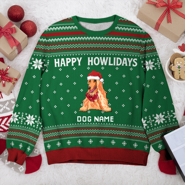 Afghan Hound Happy Howlidays Personalized Sweater, Dog Ugly Christmas Sweater