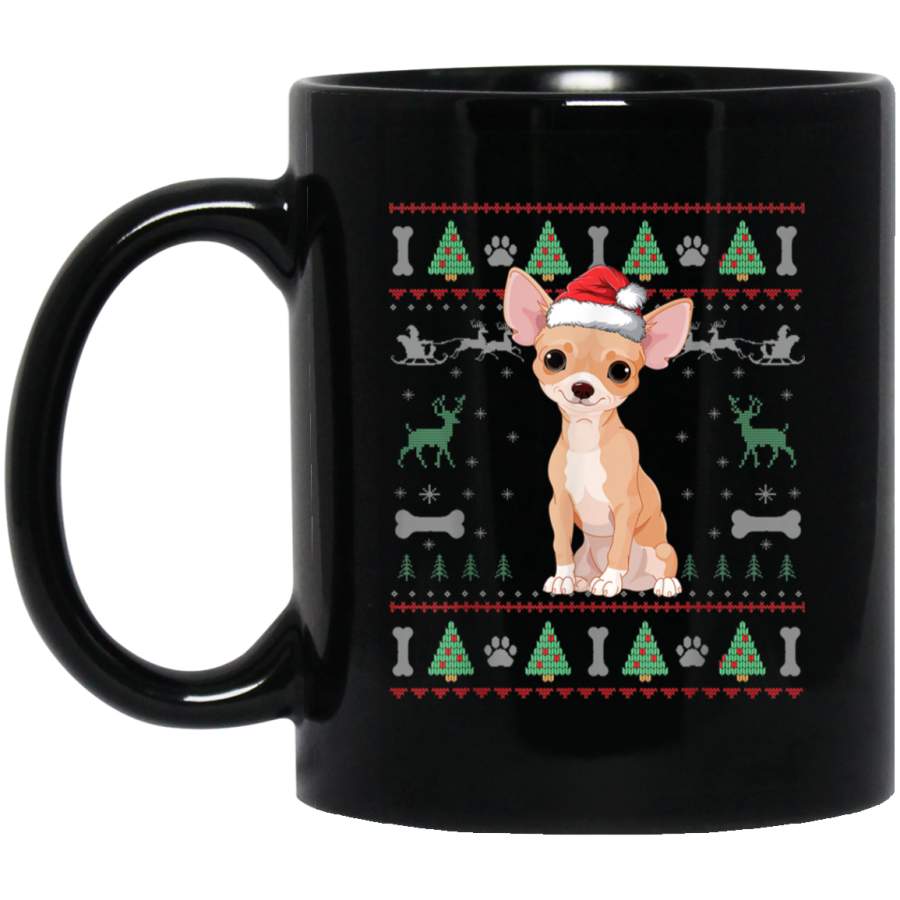 Chihuahua Ugly Christmas Sweater Funny Dog Lover Gift 11 oz 15 oz Mug Black