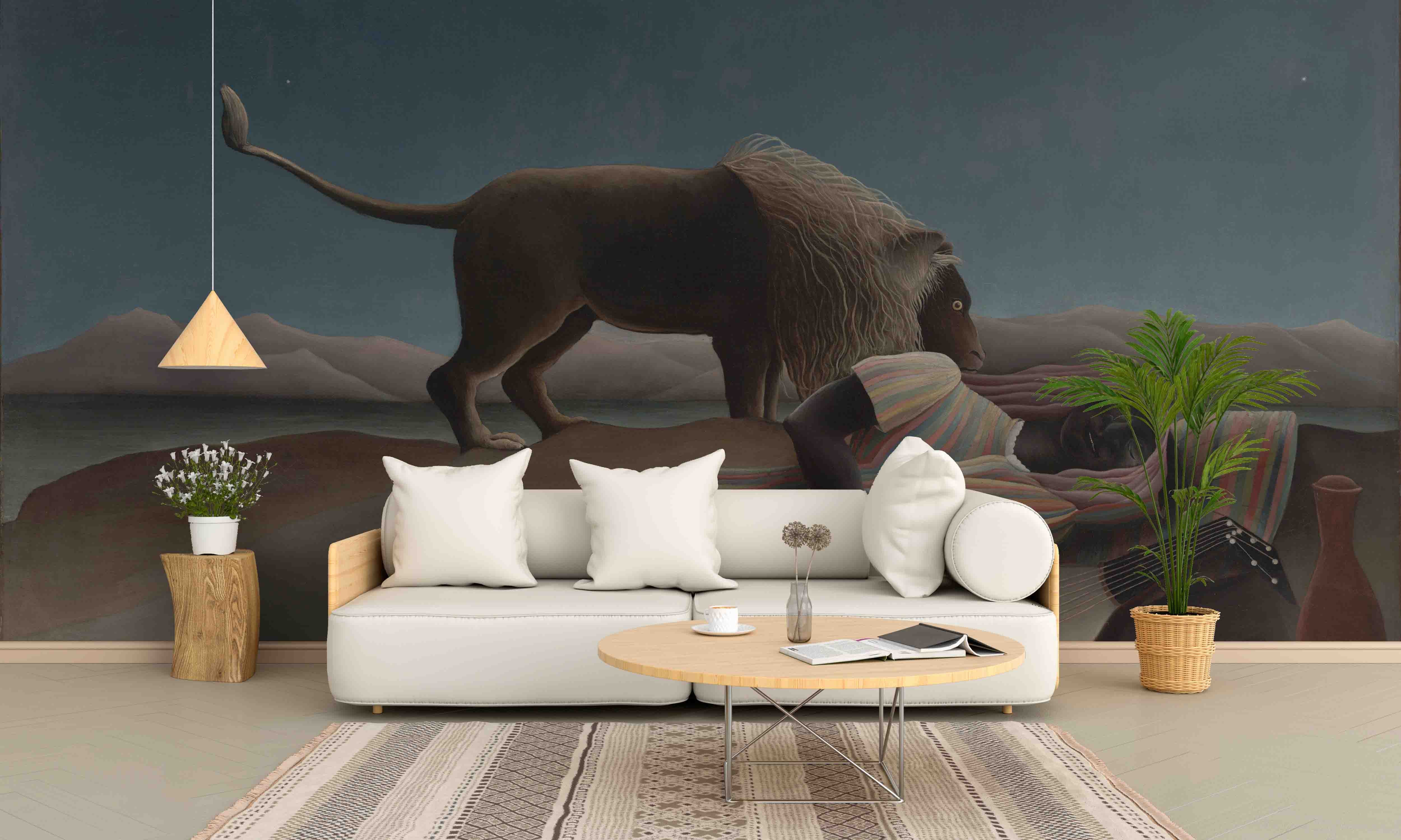 3D Realistic Lion Desert Local People Wall Mural Wallpaper Lxl 1645