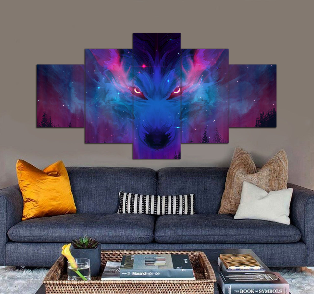 Night Wolf Forest Digital Art 3D 5 piece canvas art