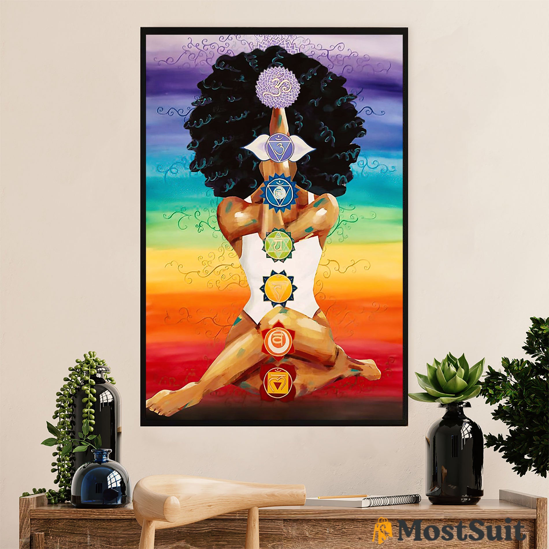 African American Afro Poster | Gift For Black Girl | Juneteenth Day Room Wall Art – Black Woman Yoga Chakra