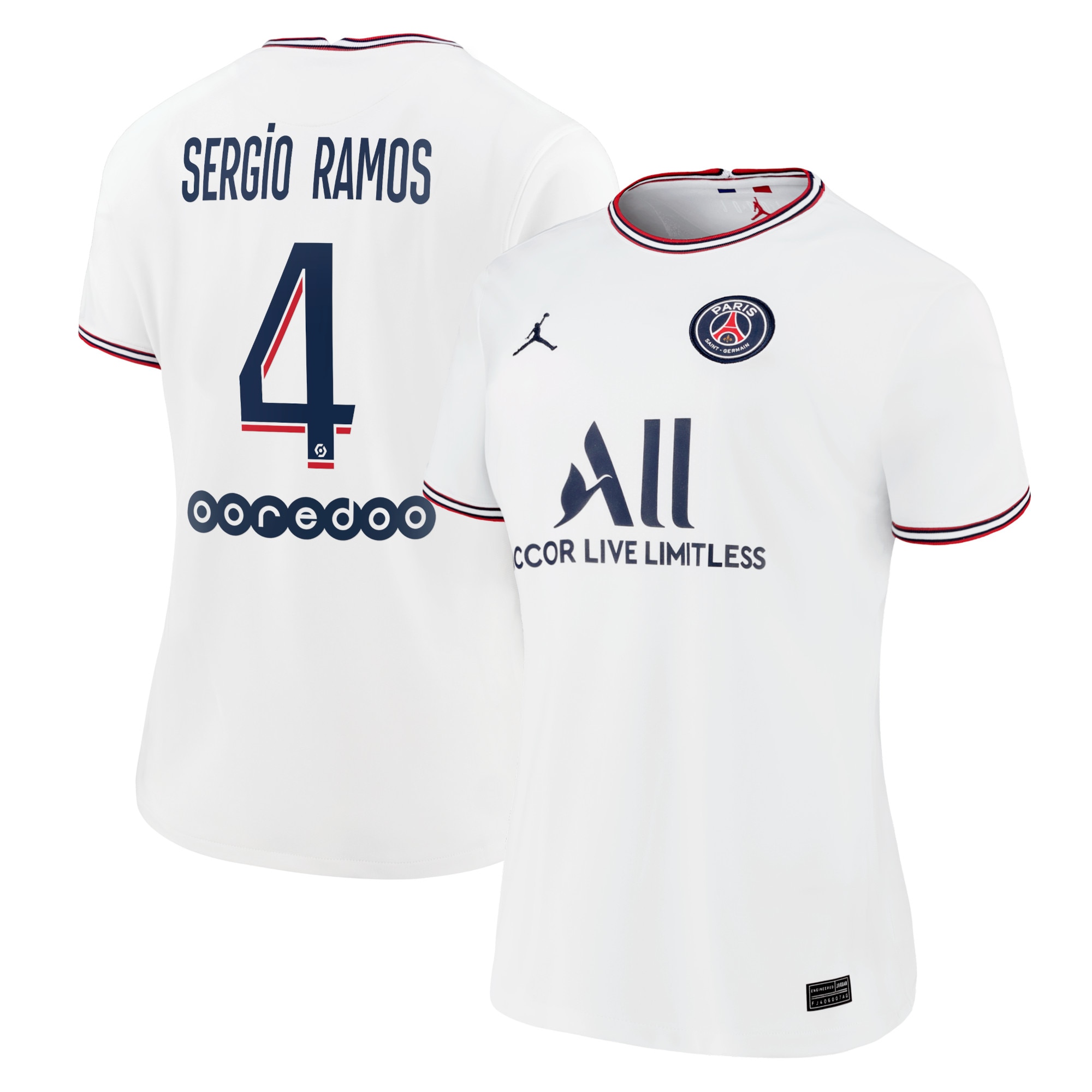 Sergio Ramos Paris Saint-Germain Jordan Brand Women's 2021/22 Fourth Replica Jersey – White