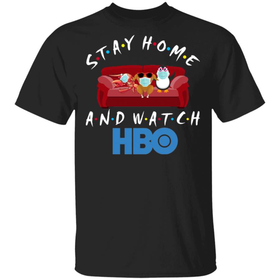 Stay Home And Watch HBO Funny Shrimp Turkey Penguin Sit On Sofa Shirt Matching HBO TV Show Lover Fans Gifts T-Shirt