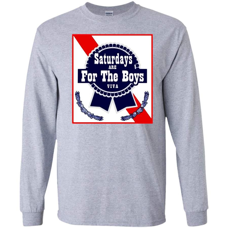 AGR Saturdays Are For The Boys Shirt Blue Beer Ribbon Label Can SWEATSHIRT