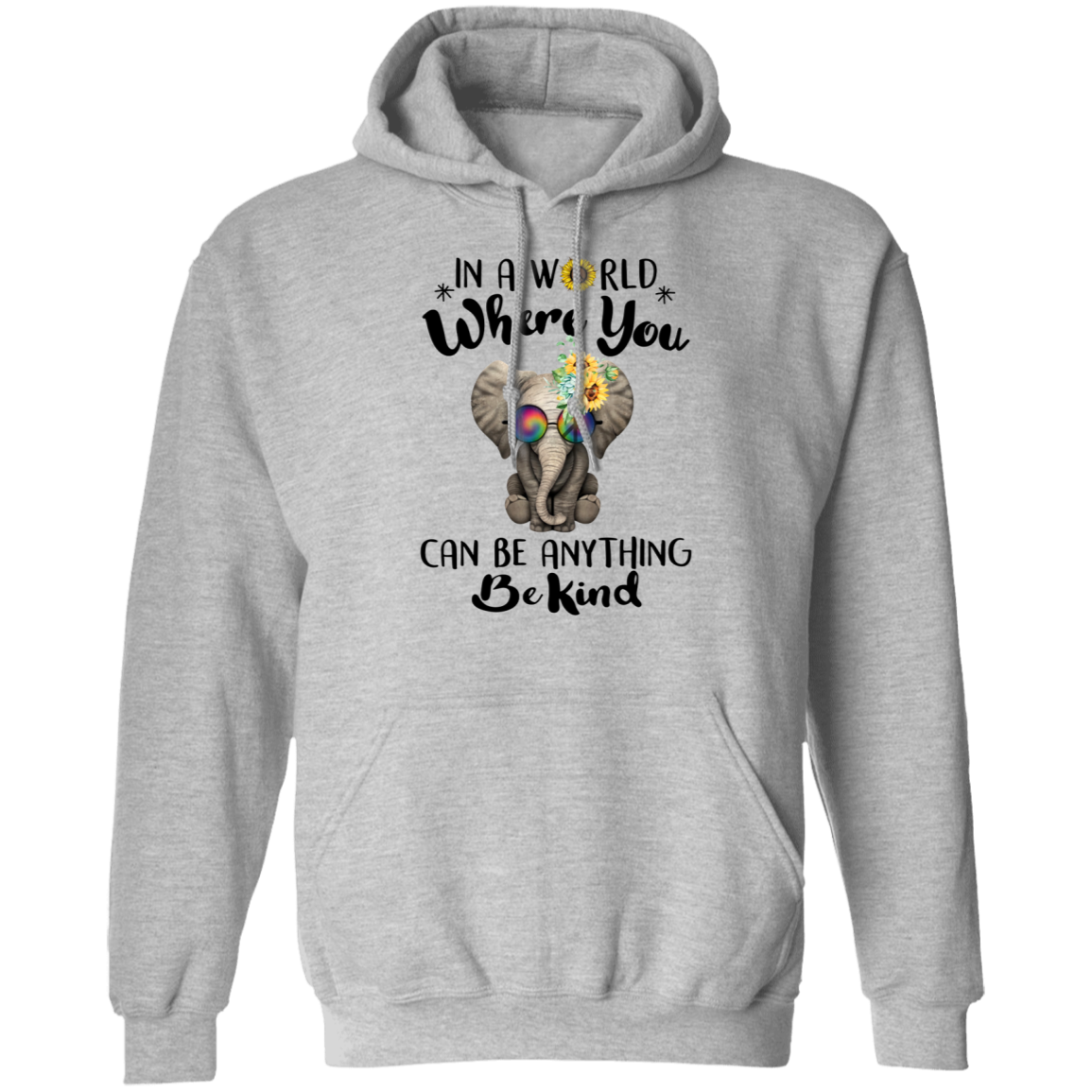 Hippie60S In A World Be Kind Elephant Hippie Unisex Pullover Adult Hoodie Blue/Ash/Yellow