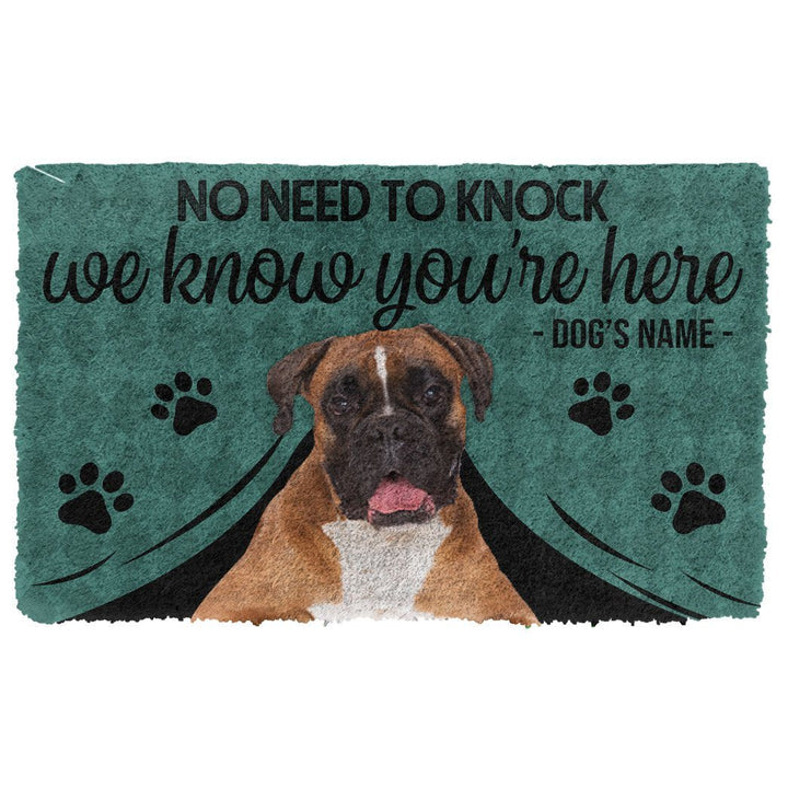 Waybackapparel Boxer Dog We Know Youre Here Custom Name 3D Doormat