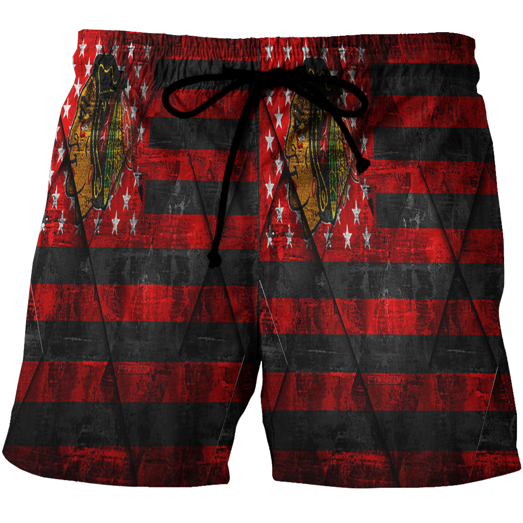 Chicago Blackhawks Emblem Flag2 3D All Over Print Summer Beach Hawaiian Short