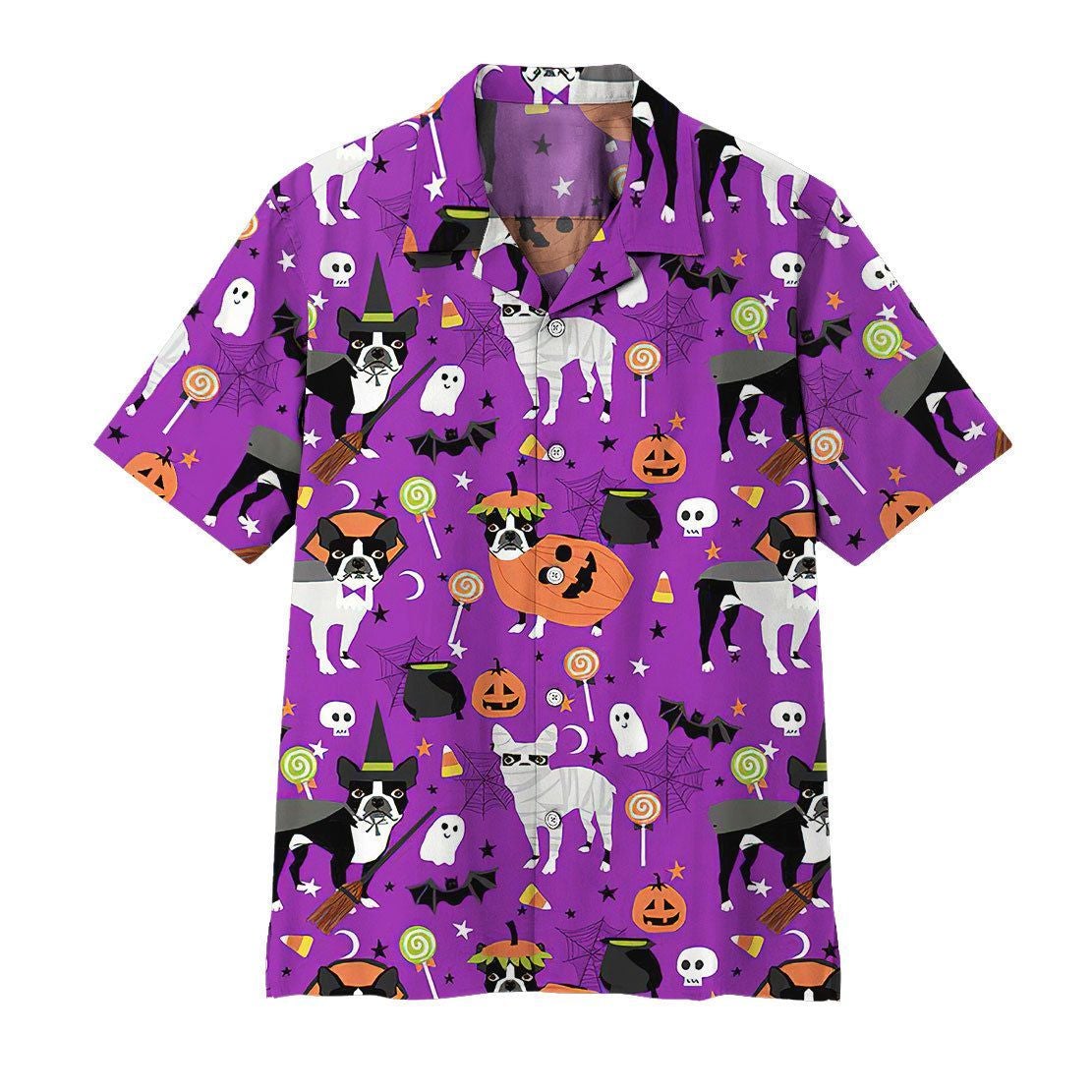 Gearhumans Gearhuman Boston Terrier Halloween Hawaiian Shirt Ha39903