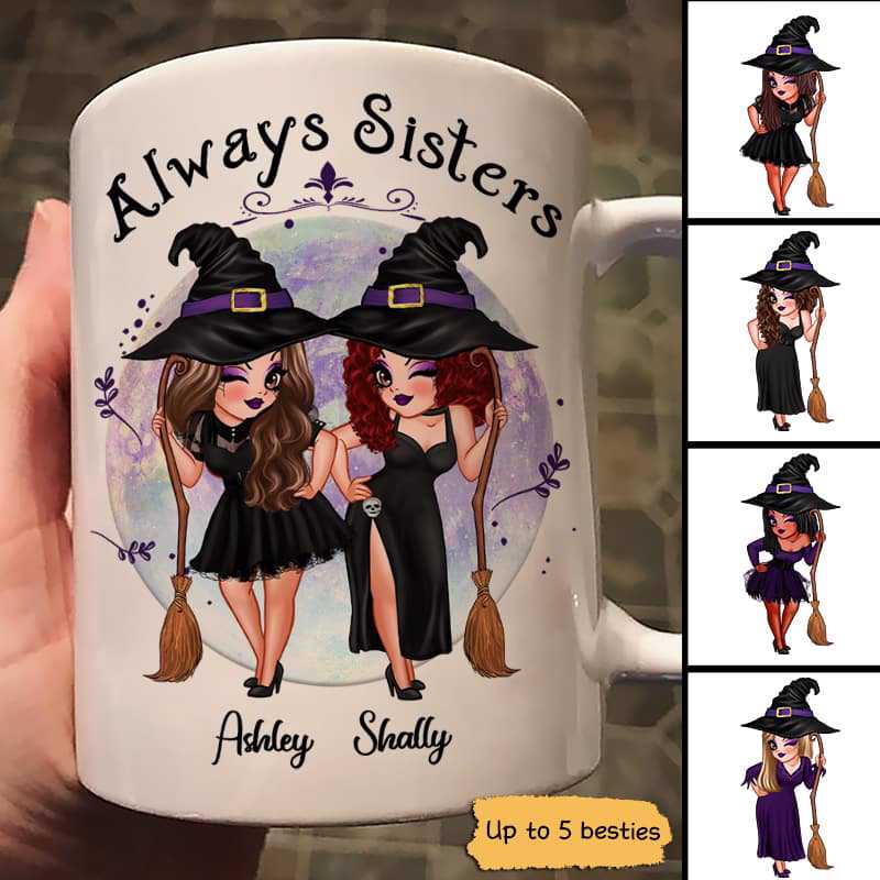 Halloween Besties Witch Always Sisters Purple Moon Personalized Mug