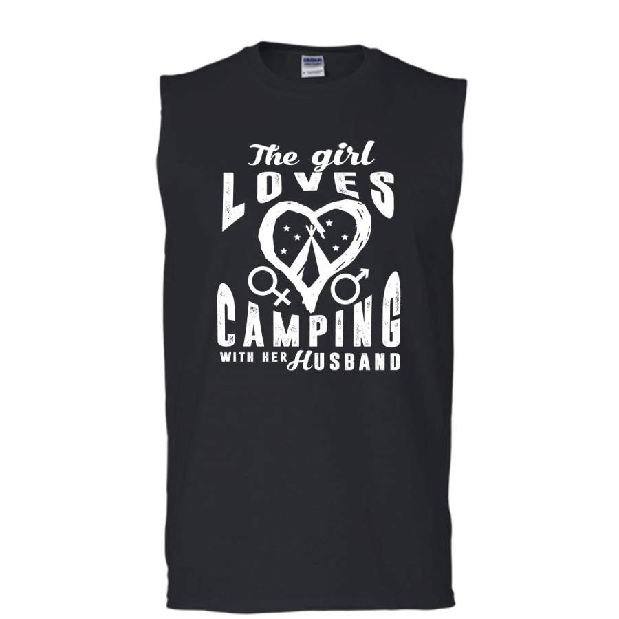 The Girl Loves Camping With Her Husband Shirt, Cool Couple Shirt (Men’s Cotton Sleeveless)