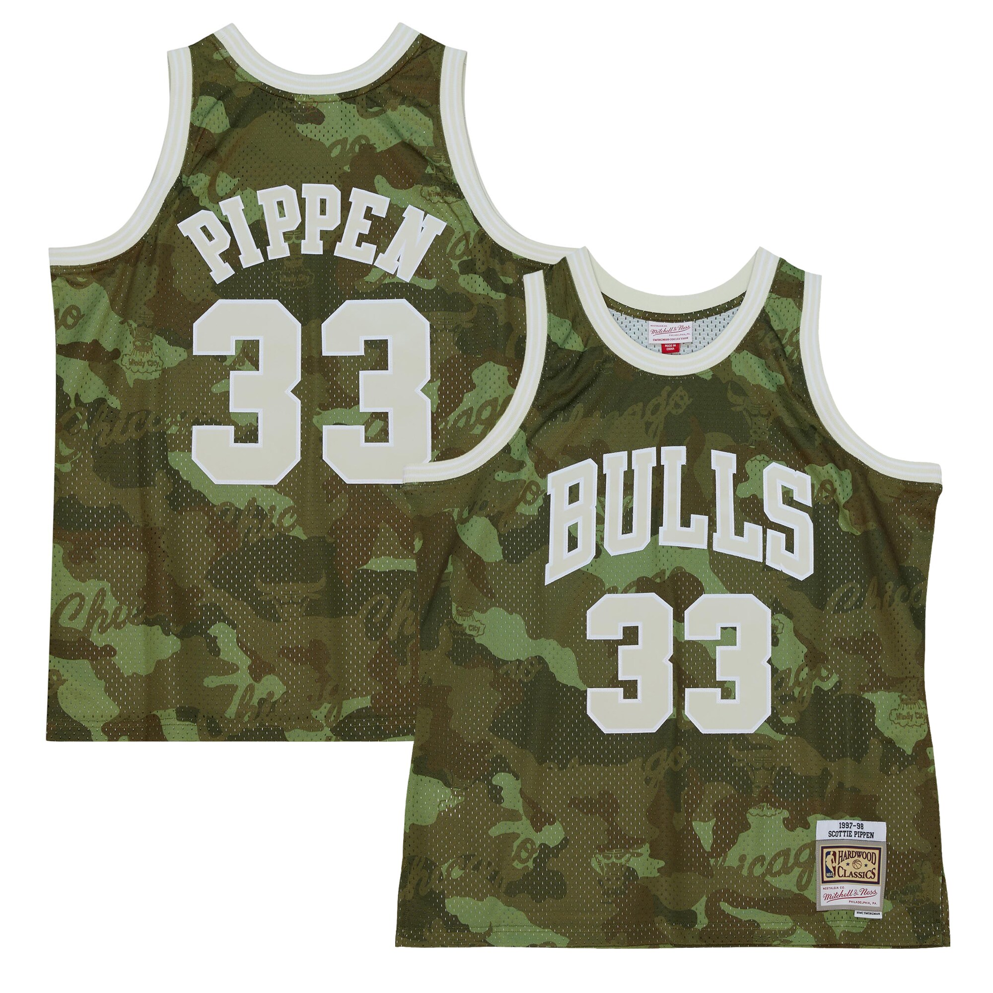 Scottie Pippen Chicago Bulls Mitchell & Ness Hardwood Classics 1997/98 Ghost Green Swingman Jersey – Camo