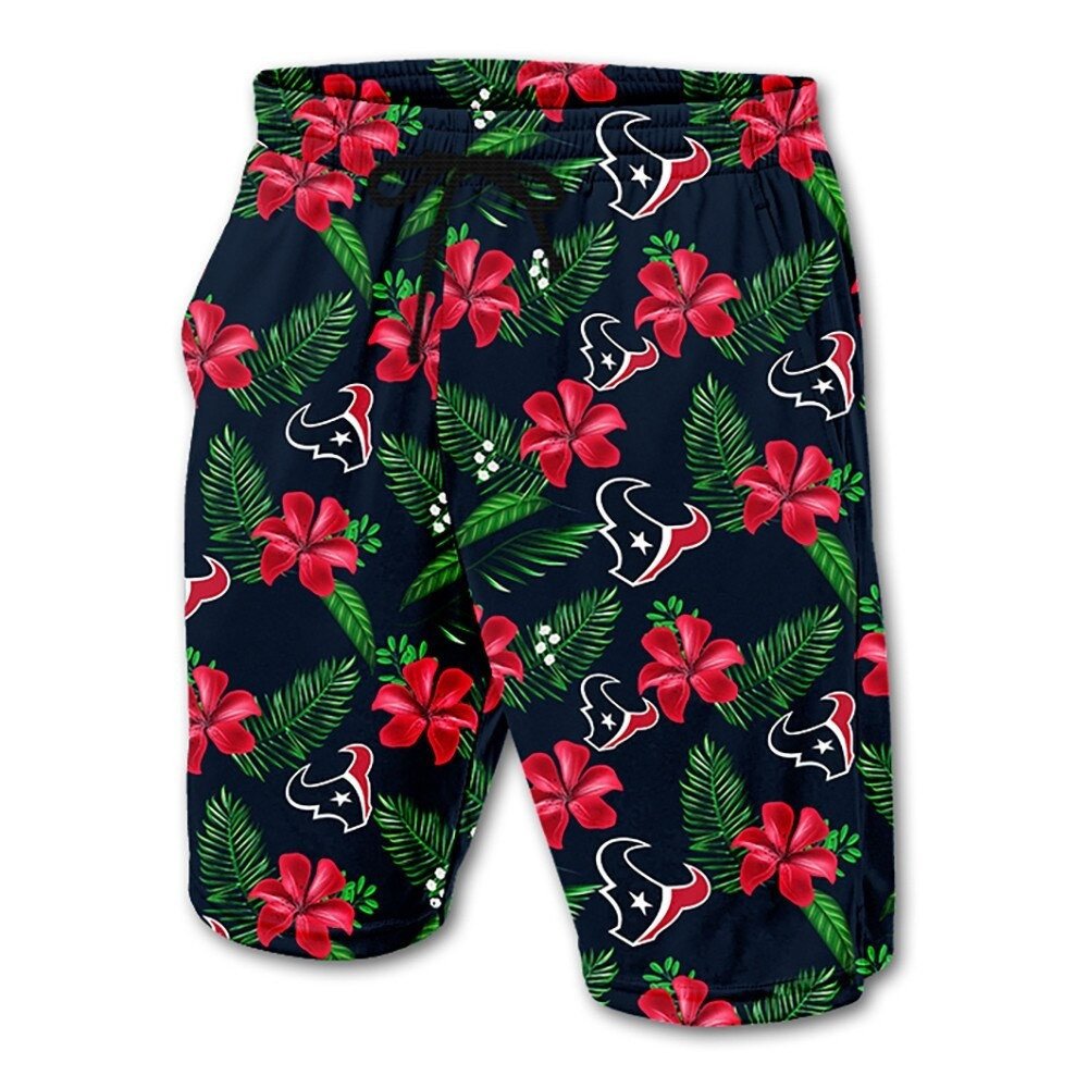 Houston Texans Leaf Floral Pattern Hawaii Summer Shorts Men In Red Ha37361