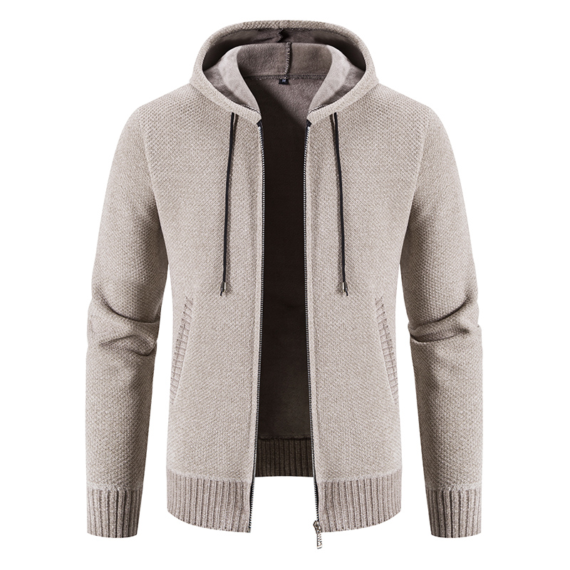 Winter Hooded Cardigan Men Zipper Sweatercoat Thick Warm Solid Knitted Sweater Cardigan Coat Men Hooded Causal Knit Outerwear alx