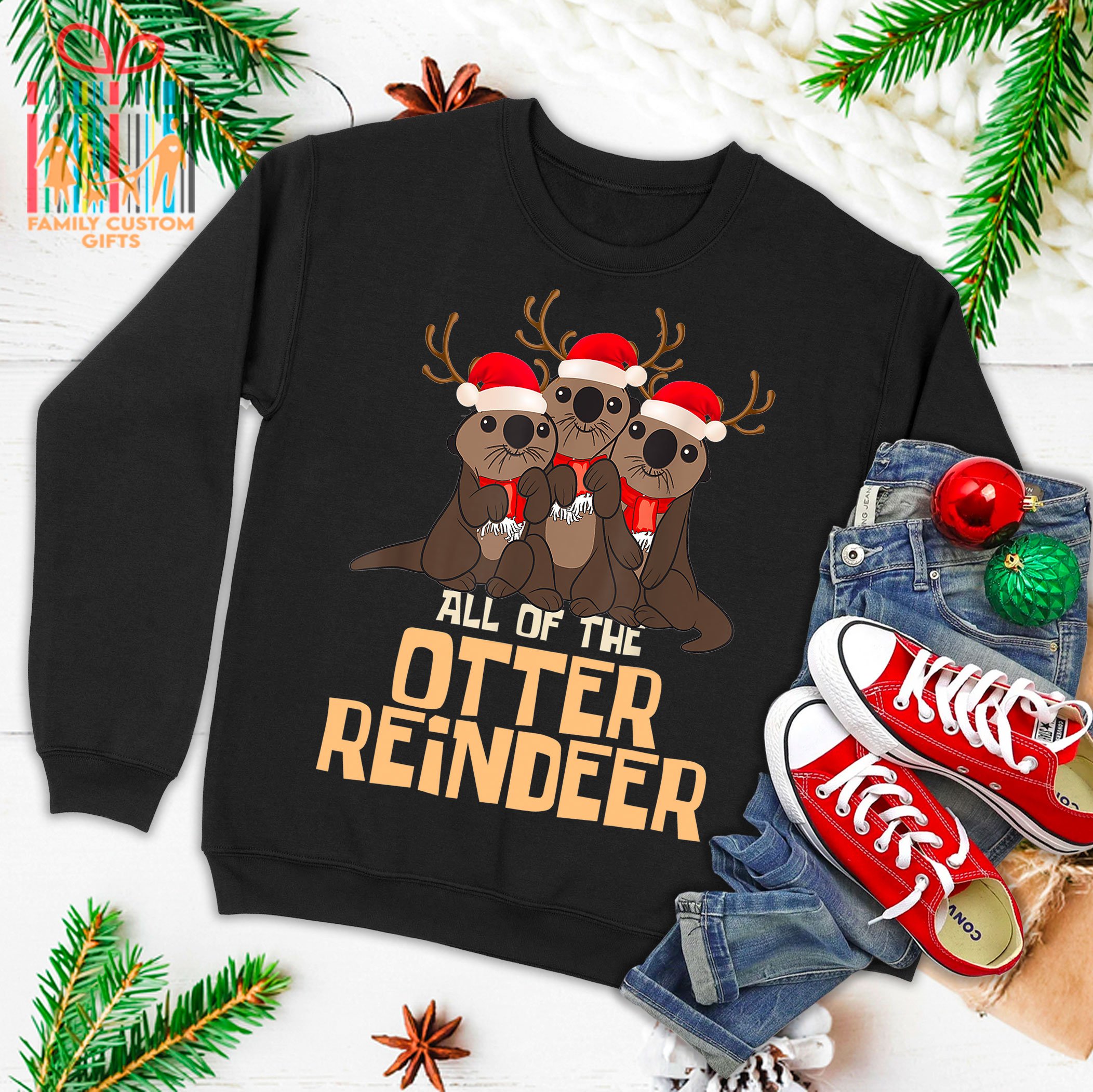 All Of The Otter Reindeer Christmas Funny Cute Ugly Christmas Sweater T-Shirt