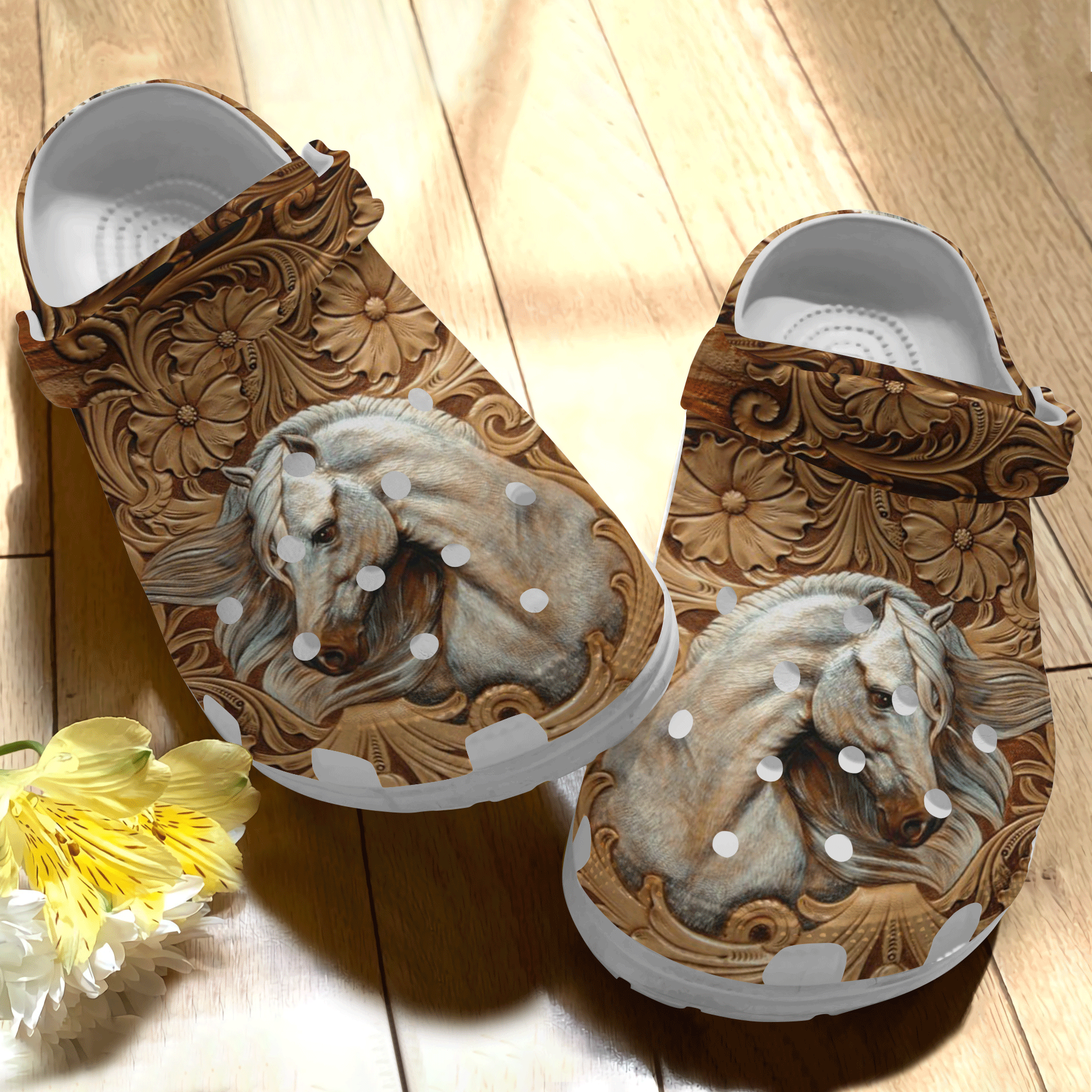 Horse Personalize Clog, Custom Name, Text, Fashion Style For Women, Men, Kid, Print 3D Into The Wood