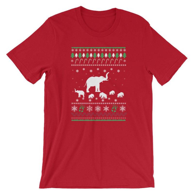 Crushtee Ugly Christmas Sweater Shirt | Elephants, Candy, Snow Flakes Graphic | Short Sleeve Unisex T Shirt | Funny Christmas Holiday Tees | Xmas Tee Long Sleeve Hoodie