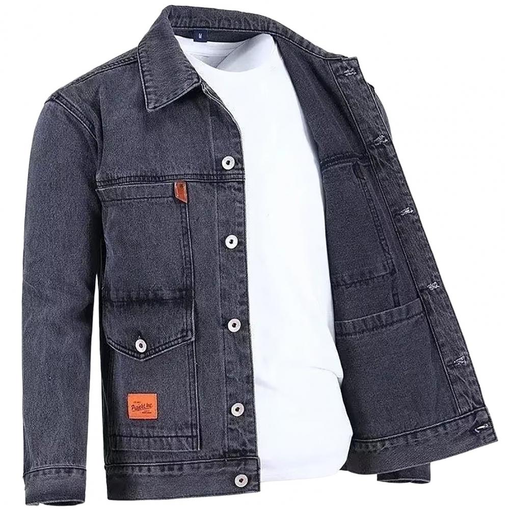 Thermal Turn-down Collar Hip Hop Men Autumn Denim Jacket for Daily Wear alx