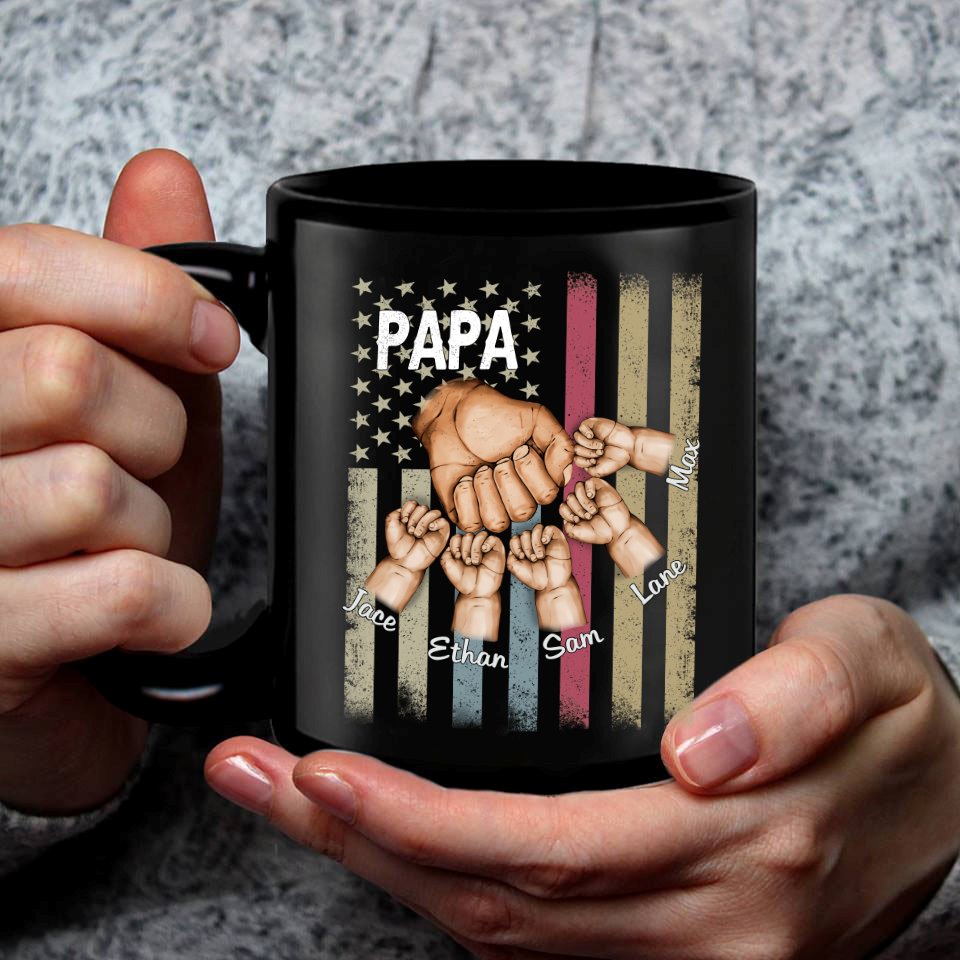 Personalized Papa Grandkids Hands Flag Mug