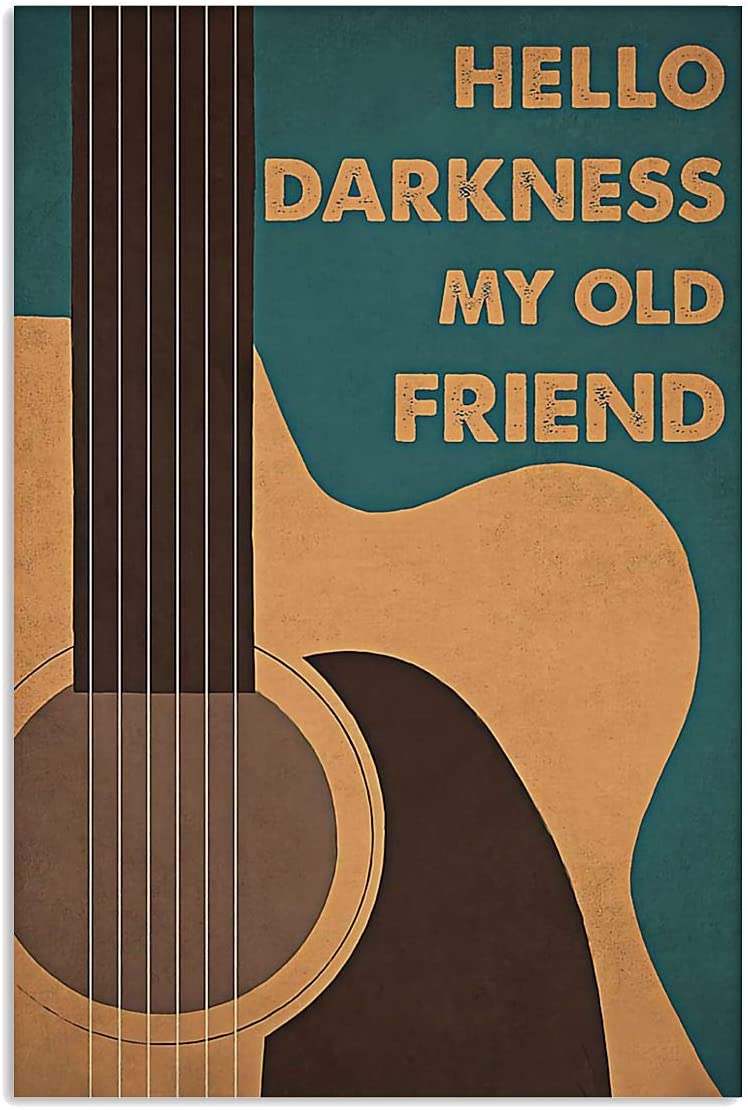 Vintage Hello My Darkness Friend Guitar Poster Art Print      Home Decor Gift For Men Women Family Friend On Birthday Xmas