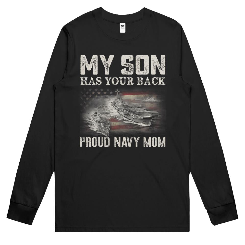 Womens Proud Navy Mom My Son Has Your Back Long Sleeve T Shirts Mother Gift Long Sleeve T Shirts