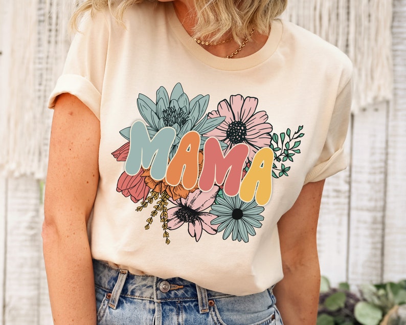 Retro Floral Mama T-shirt, Mom Shirt for Mom for Mother’s Day, Mama T-shirt, Shirt for Mom for Mother’s Day, Mama T-Shirt